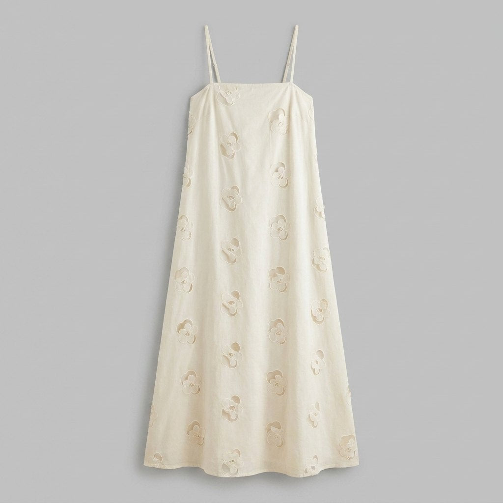 Mira Maxi Dress | Beige Cutwork, Adjustable Straps