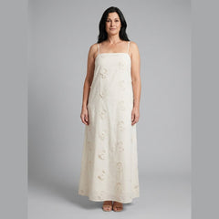 Mira Maxi Dress | Beige Cutwork, Adjustable Straps