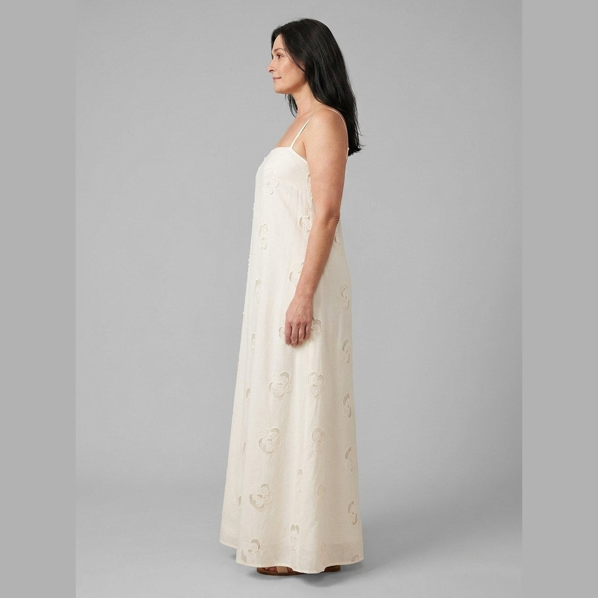 Mira Maxi Dress | Beige Cutwork, Adjustable Straps