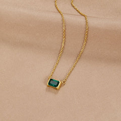 Mona Green Emerald Necklace | Stainless Steel, Adjustable Length