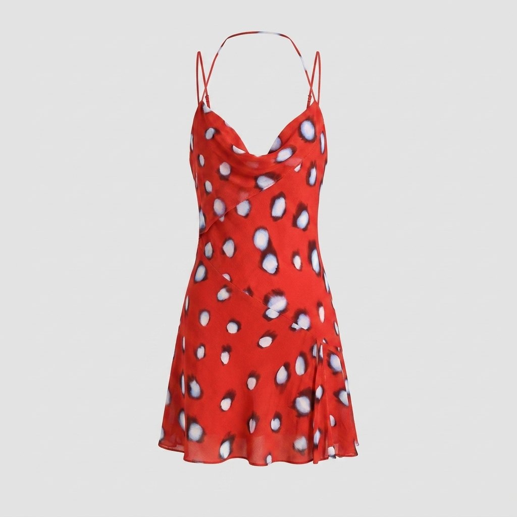 Rivella Summer Dress | Red Butterfly Print, Cowl Neckline, Mini Silhouette