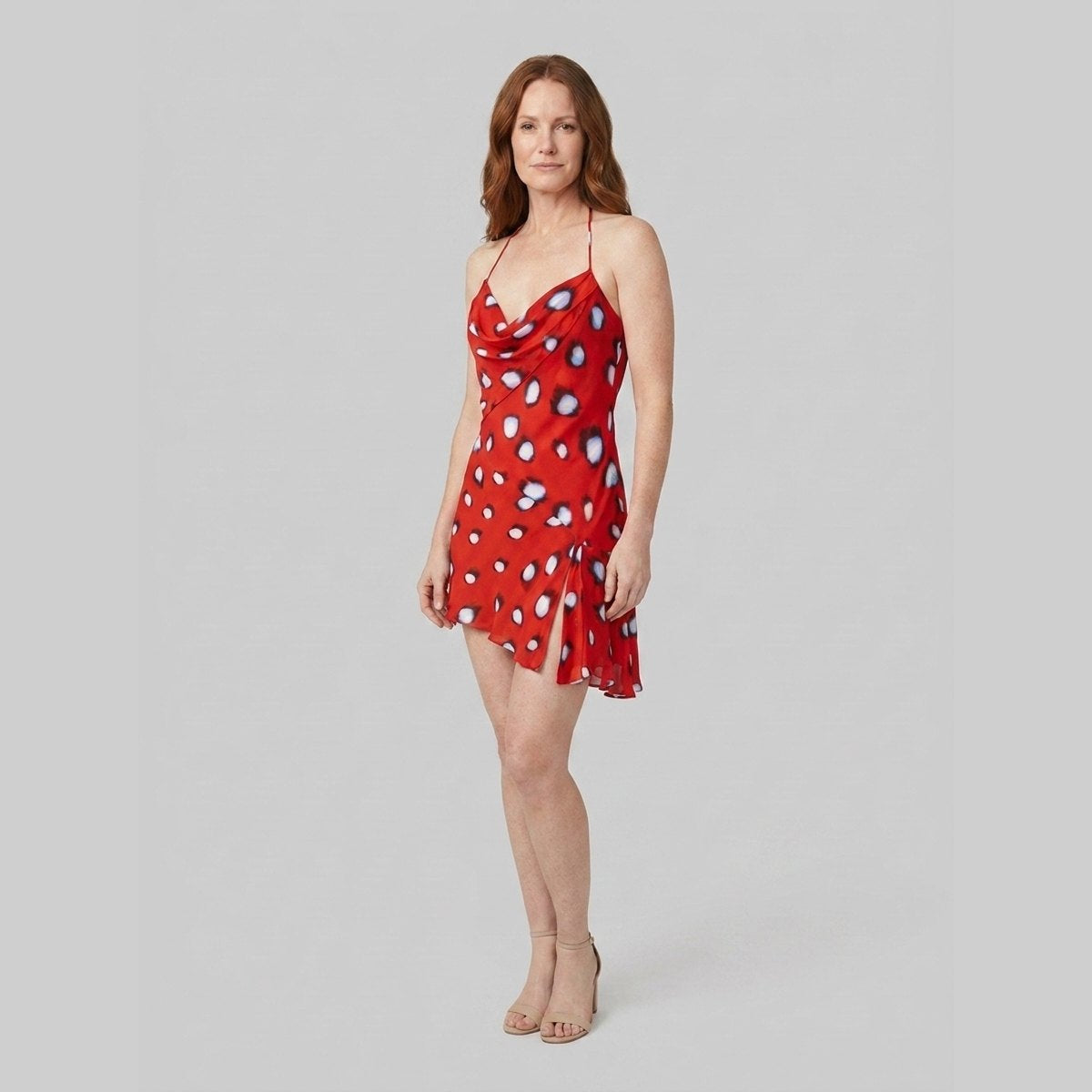 Rivella Summer Dress | Red Butterfly Print, Cowl Neckline, Mini Silhouette