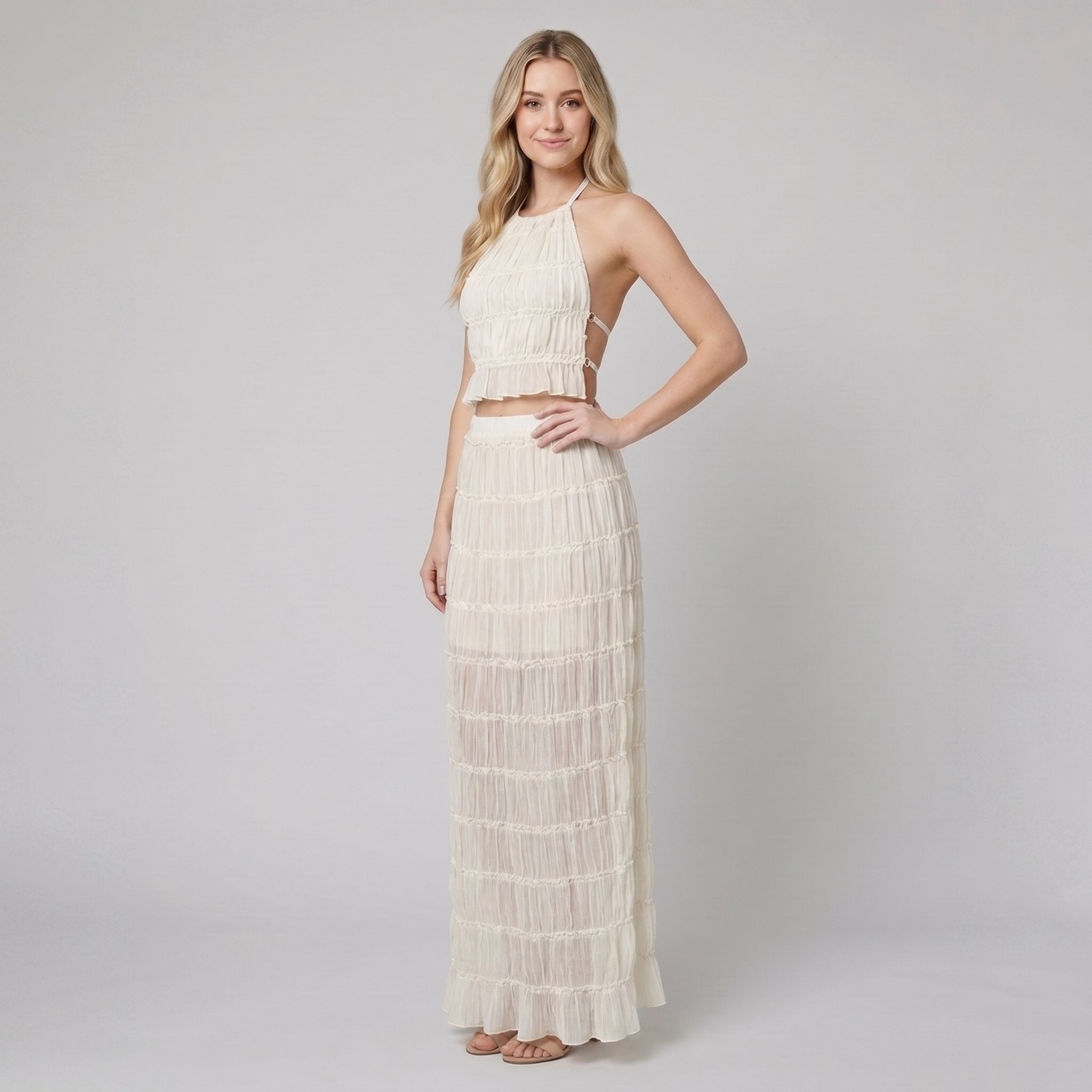 Adele | Maxi Dress Lightweight Two-Piece Halter Top Set for Women