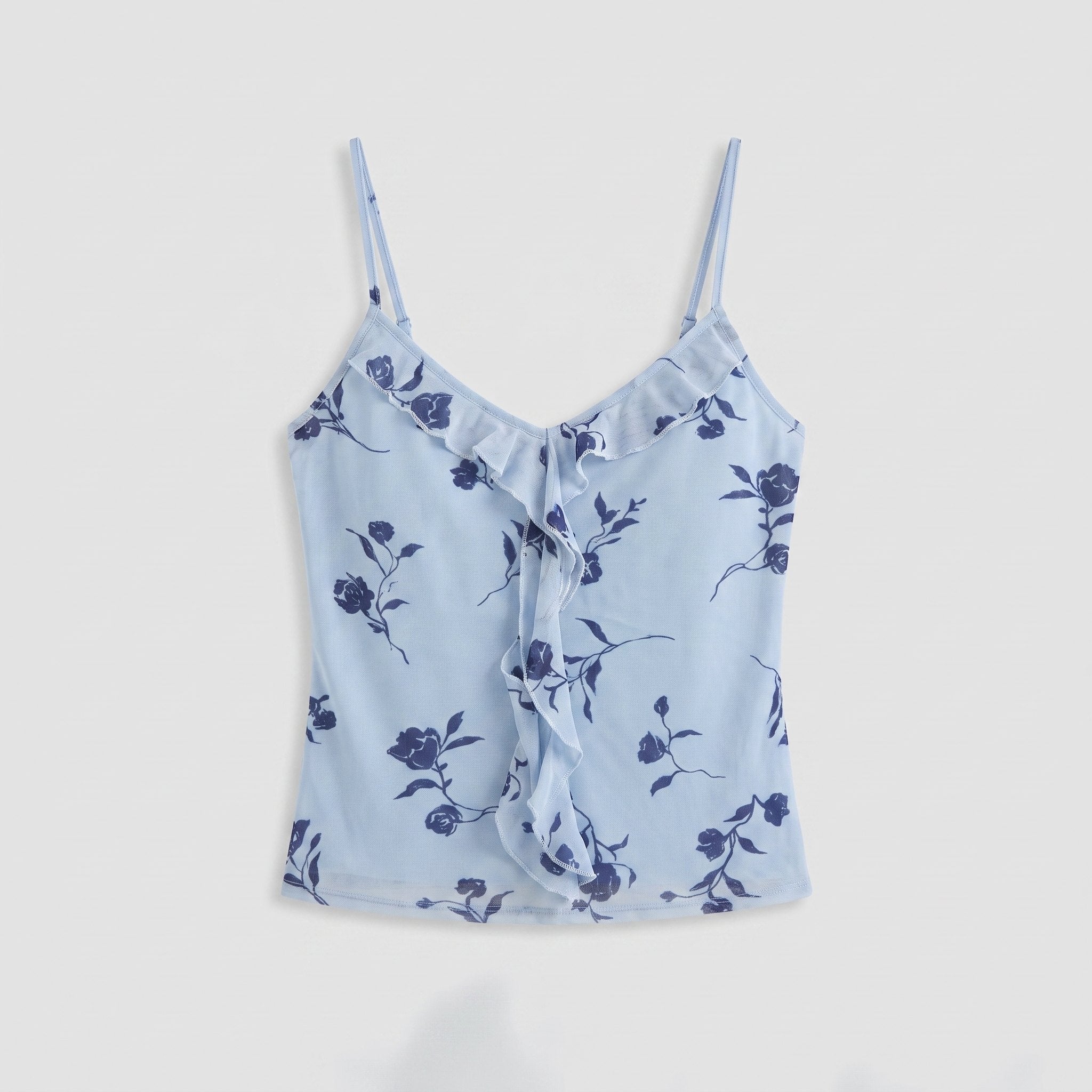 Alana Cami Top | Blue Floral Print, Frill Detail, Going Out Top