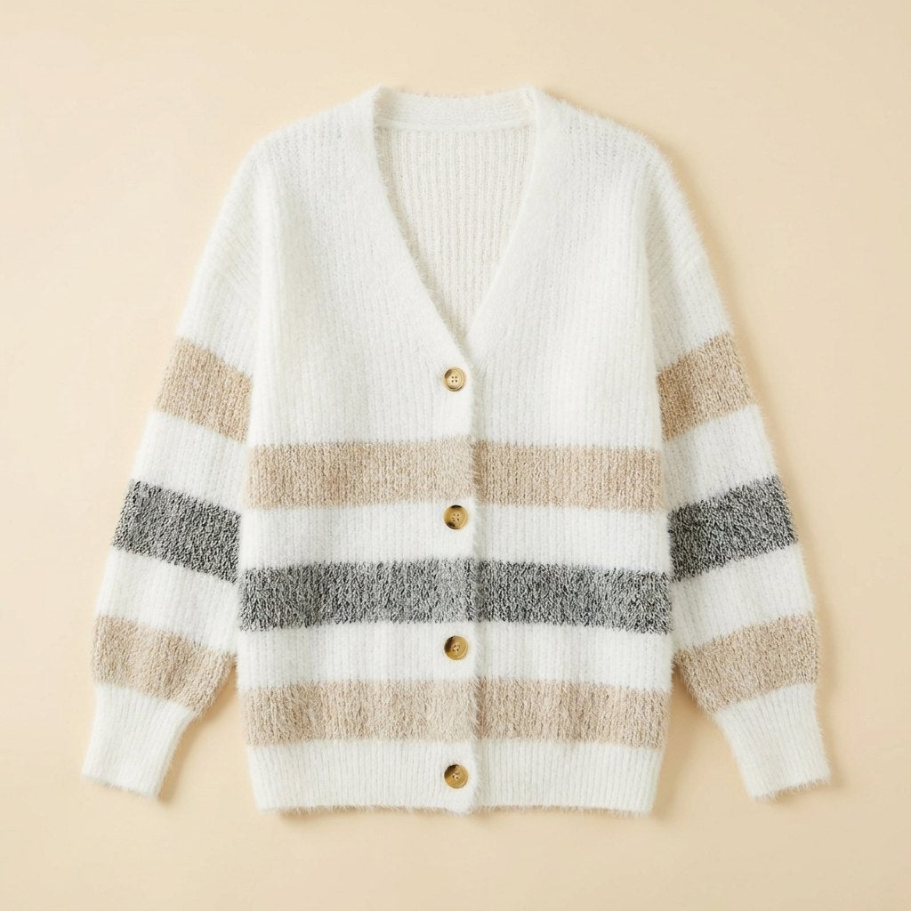 Alayah | Striped Button-Down Cardigan