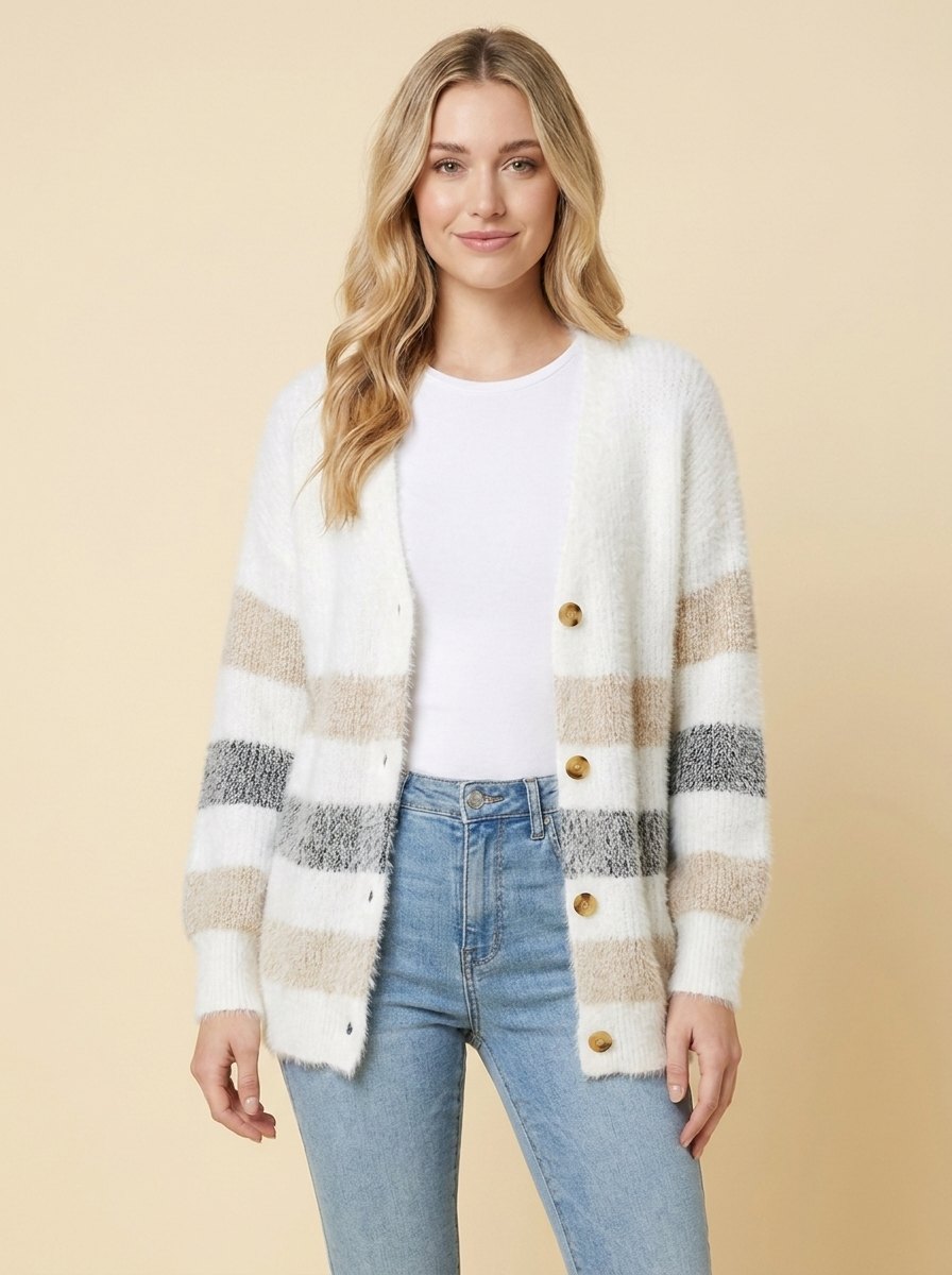 Alayah | Striped Button-Down Cardigan