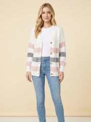 Alayah | Striped Button-Down Cardigan