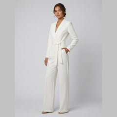 Alessandra | Ivory Belted Power Jumpsuit