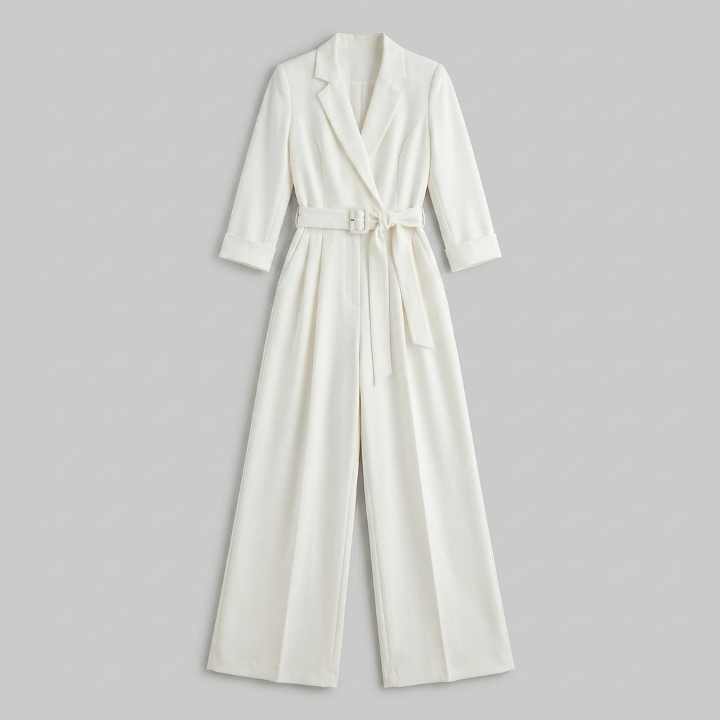 Alessandra | Ivory Belted Power Jumpsuit