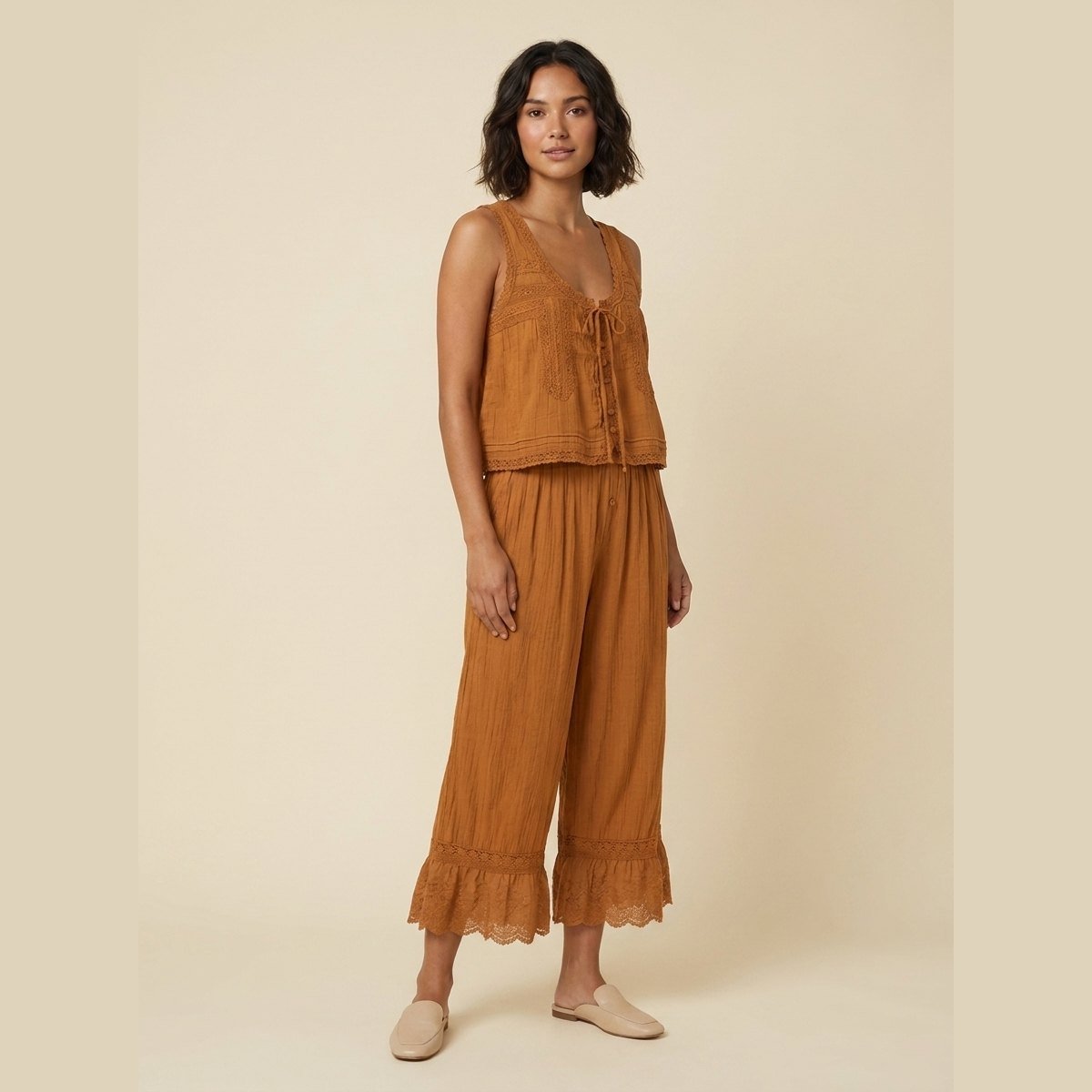 Alyssa Women's Set | Lightweight Cotton Loungewear, Vintage-Inspired Lace