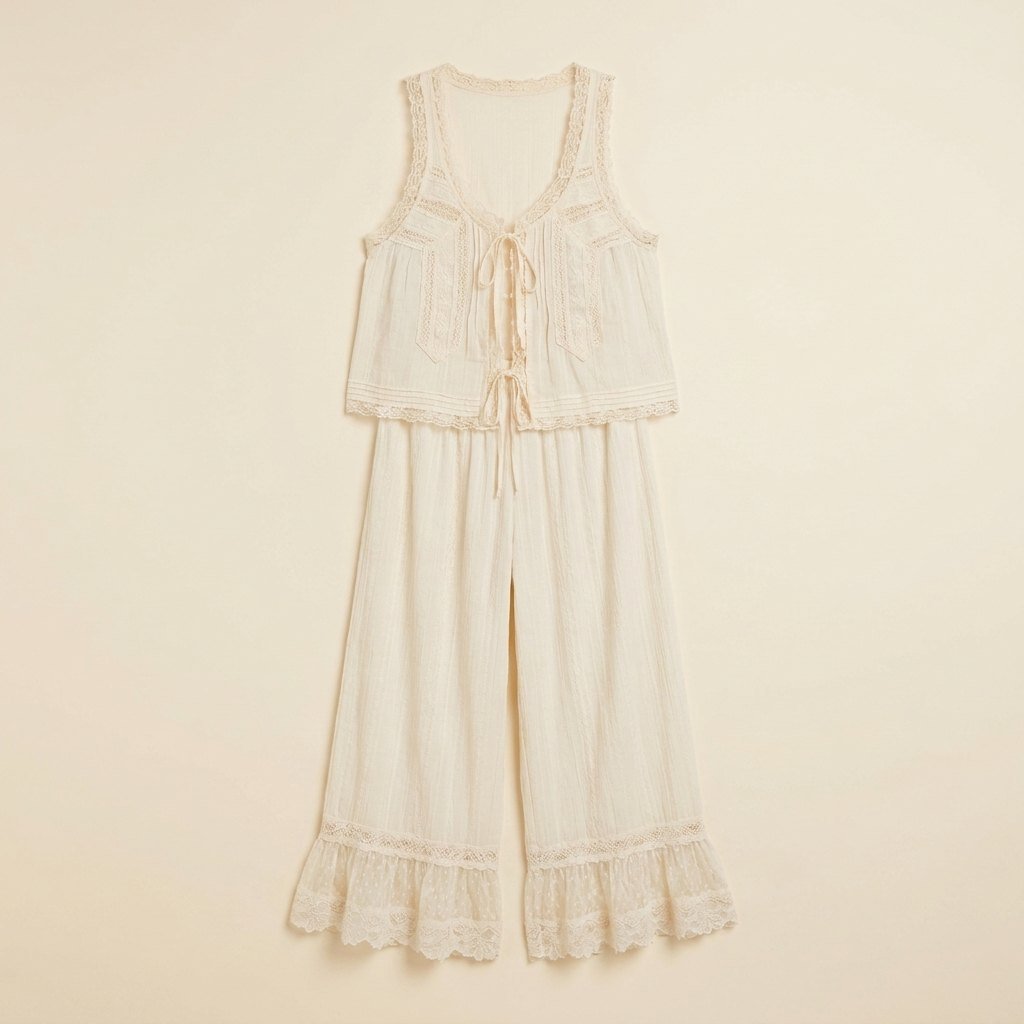 Alyssa Women's Set | Lightweight Cotton Loungewear, Vintage-Inspired Lace
