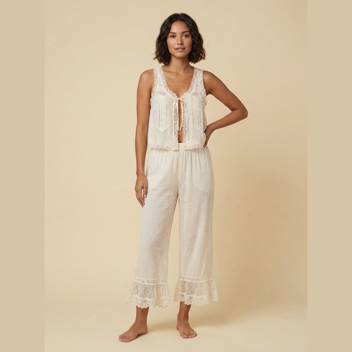 Alyssa Women's Set | Lightweight Cotton Loungewear, Vintage-Inspired Lace