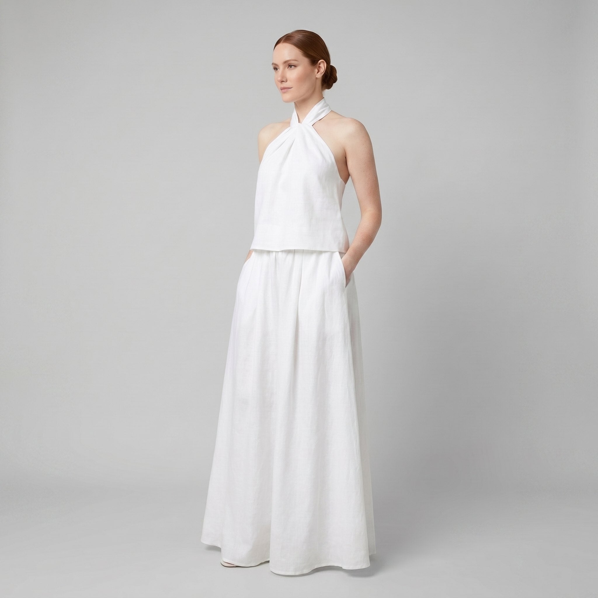 Amara | Maxi Set Cotton-Linen, Halter-Neck Design