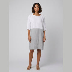 Aqua | Linen Dress Color-Block, Relaxed Fit, Knee-Length