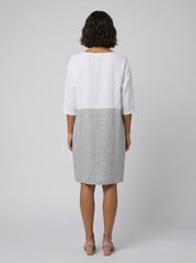 Aqua | Linen Dress Color-Block, Relaxed Fit, Knee-Length