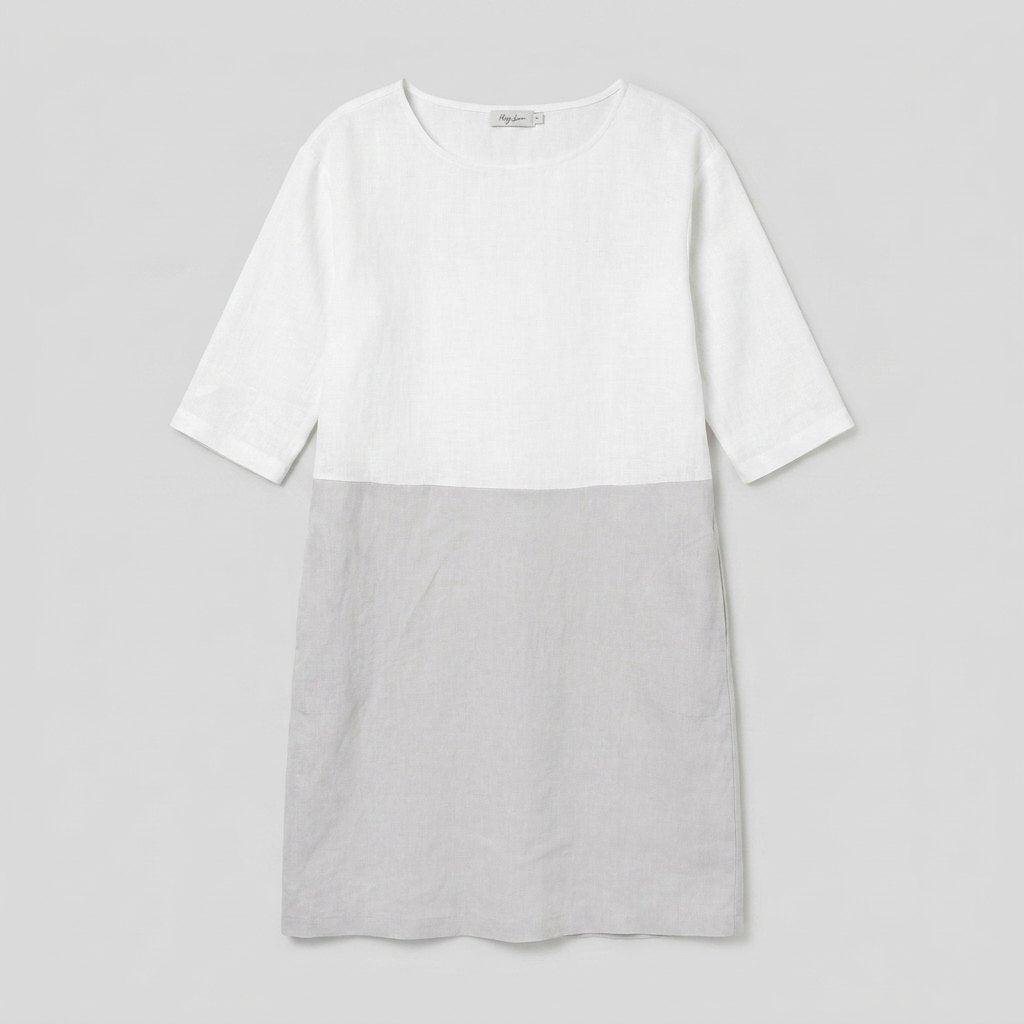 Aqua | Linen Dress Color-Block, Relaxed Fit, Knee-Length