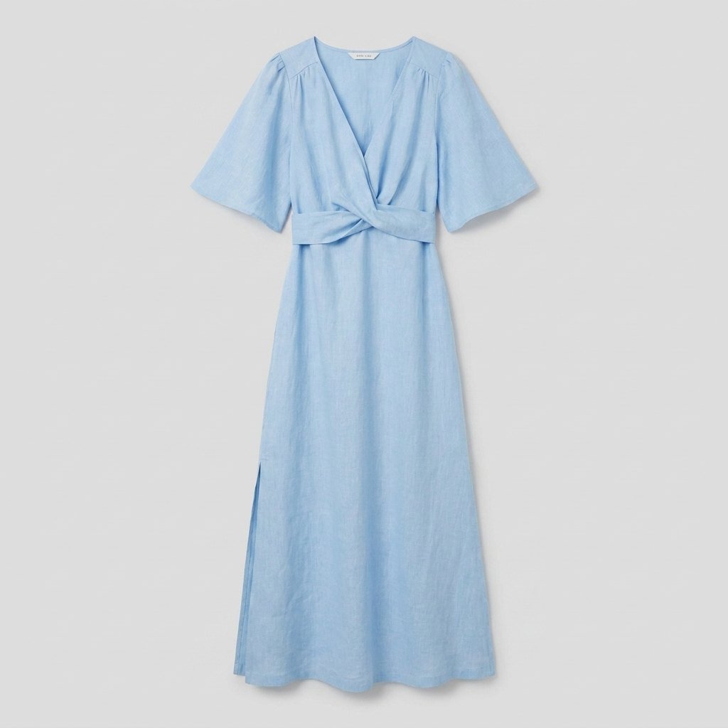 Aqua Maxi Dress | Linen, Adjustable Fit, Elbow-Length Sleeves