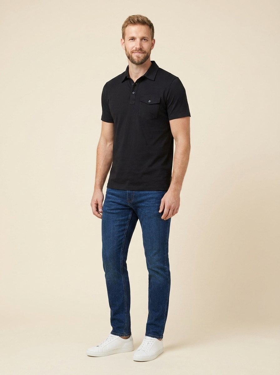 Arden Men's Polo Shirt | Black Cotton Jersey, Tailored Fit