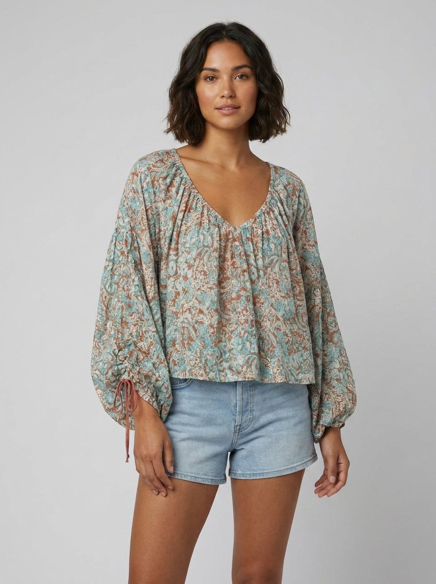 Arianna Floral Blouse | Organic Cotton Blend, Puff Sleeve Design