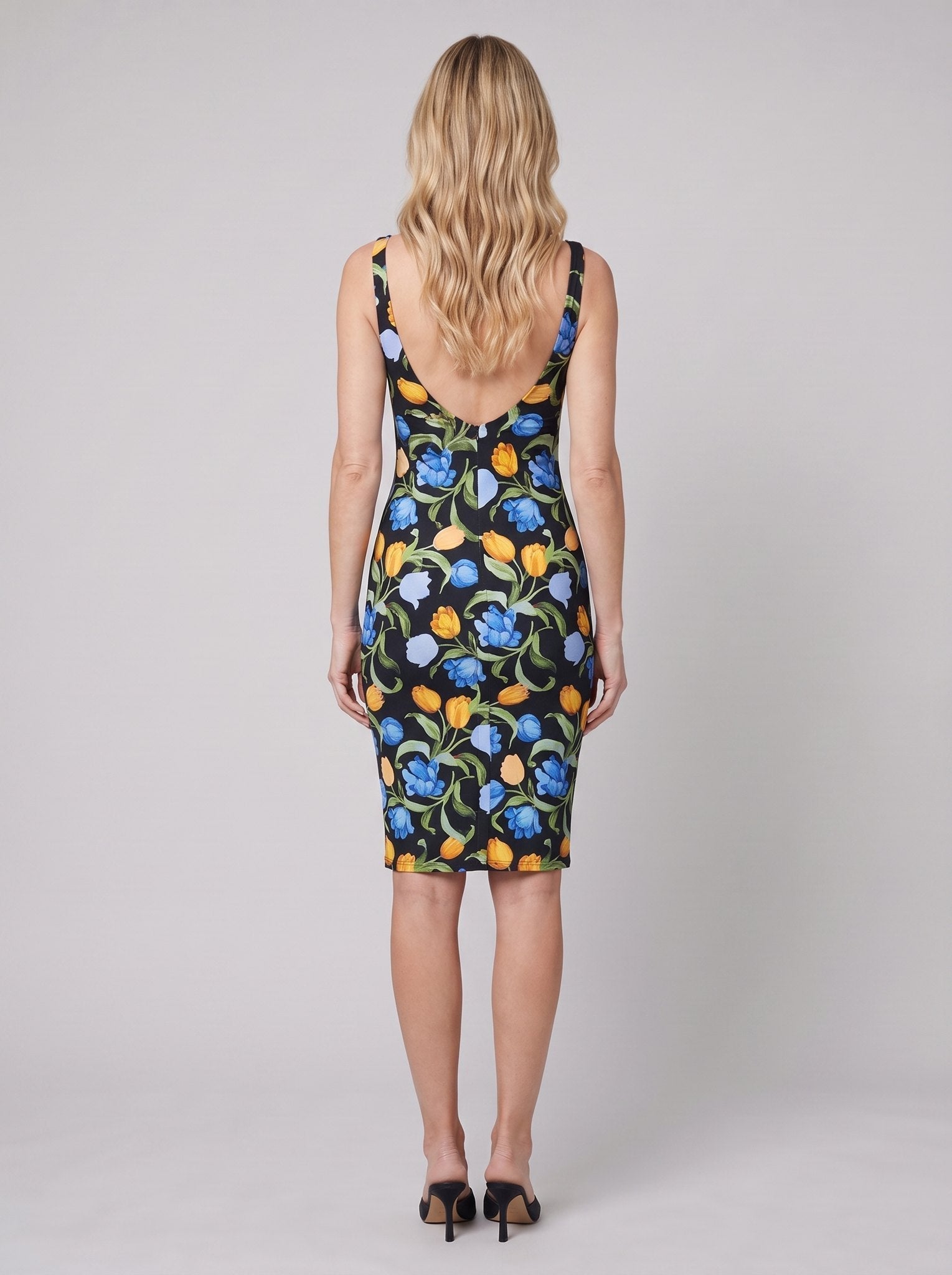 Arielle Women's Dress | Black Floral Print, V-Neck Back, Cocktail Party