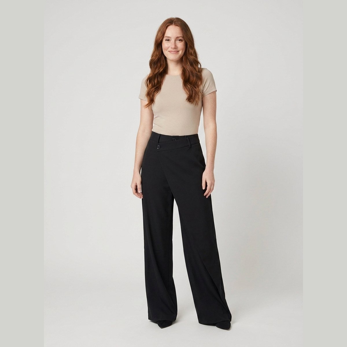Astra | Wide Leg Trousers Asymmetrical Design, Black Dress Pants for Women