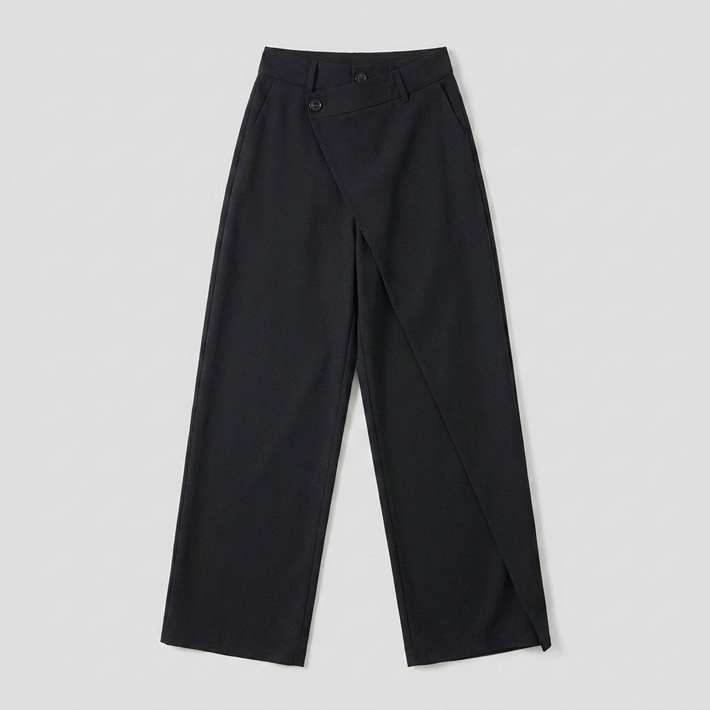 Astra | Wide Leg Trousers Asymmetrical Design, Black Dress Pants for Women
