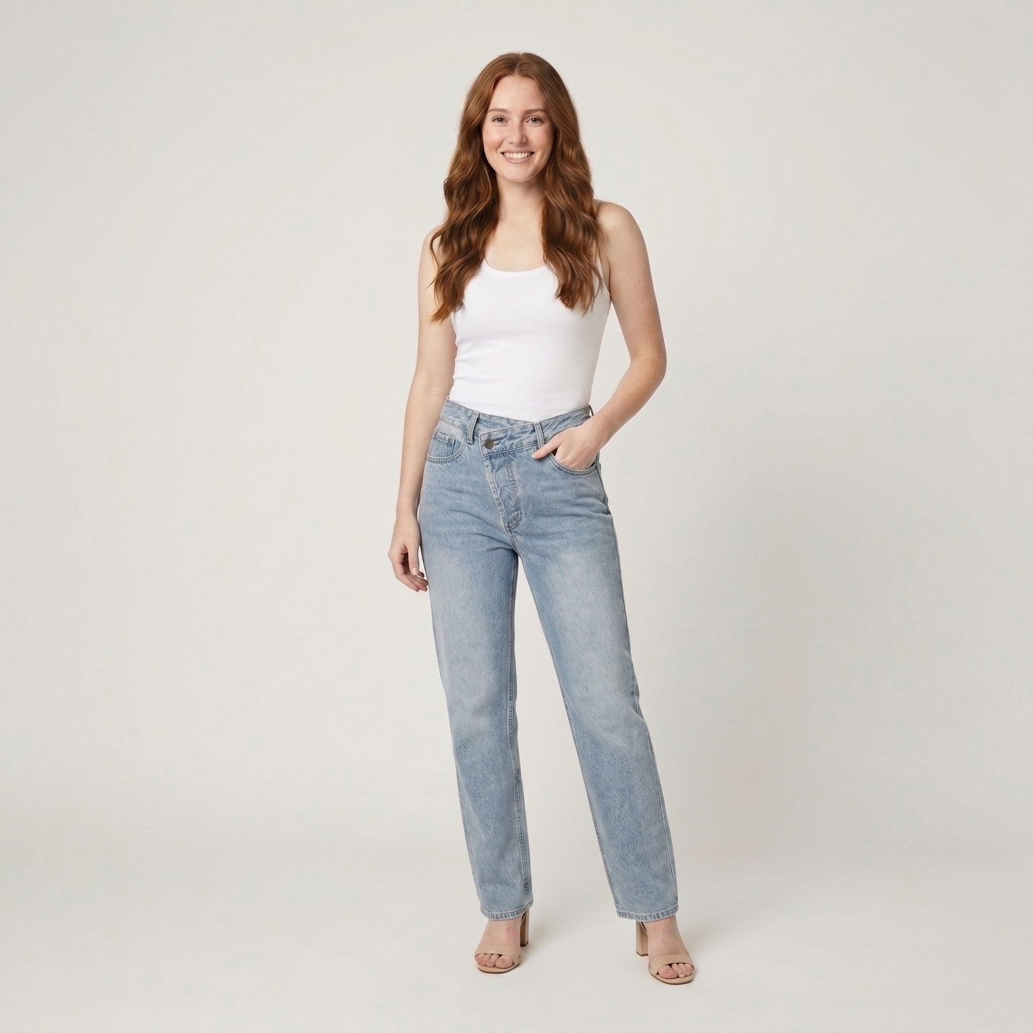 Asymmetric | Waist Straight Leg Jeans