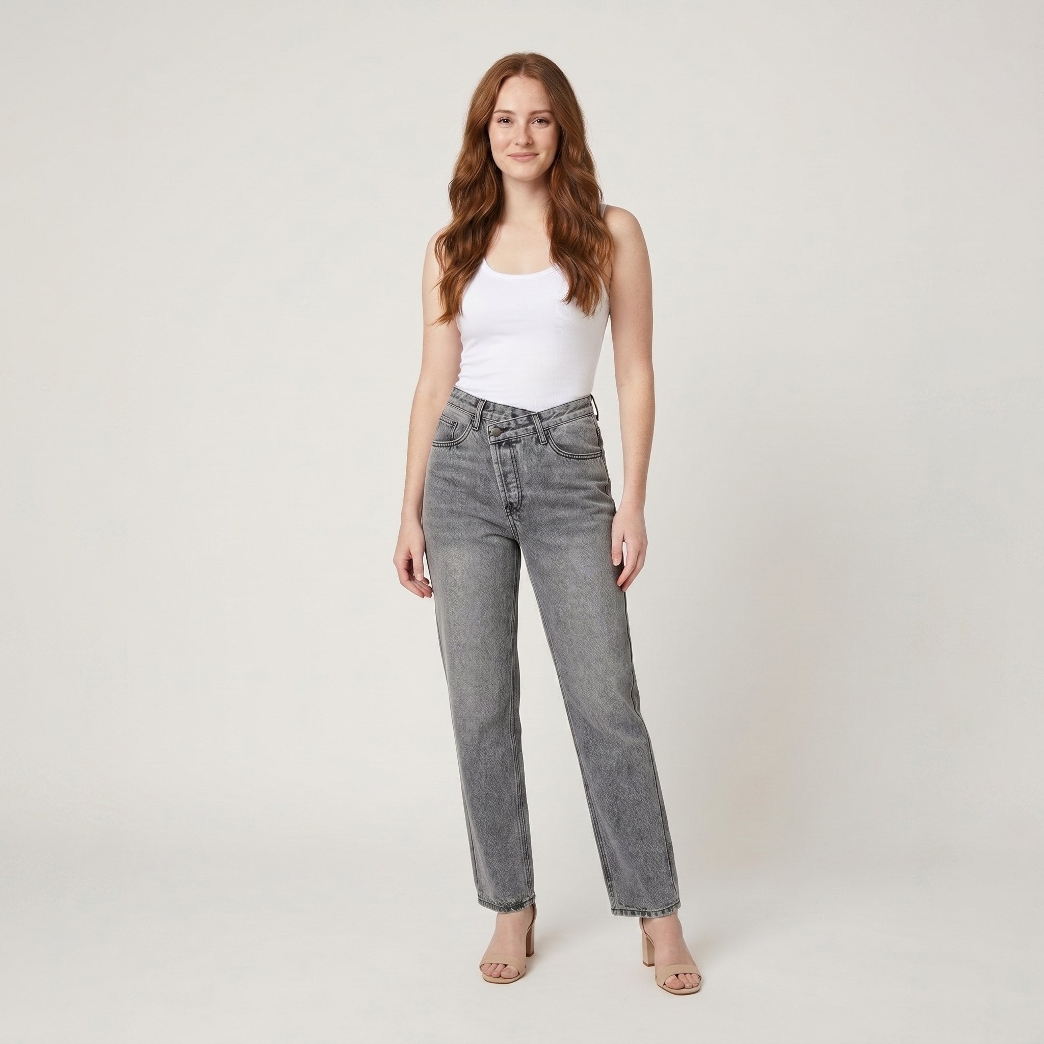 Asymmetric | Waist Straight Leg Jeans