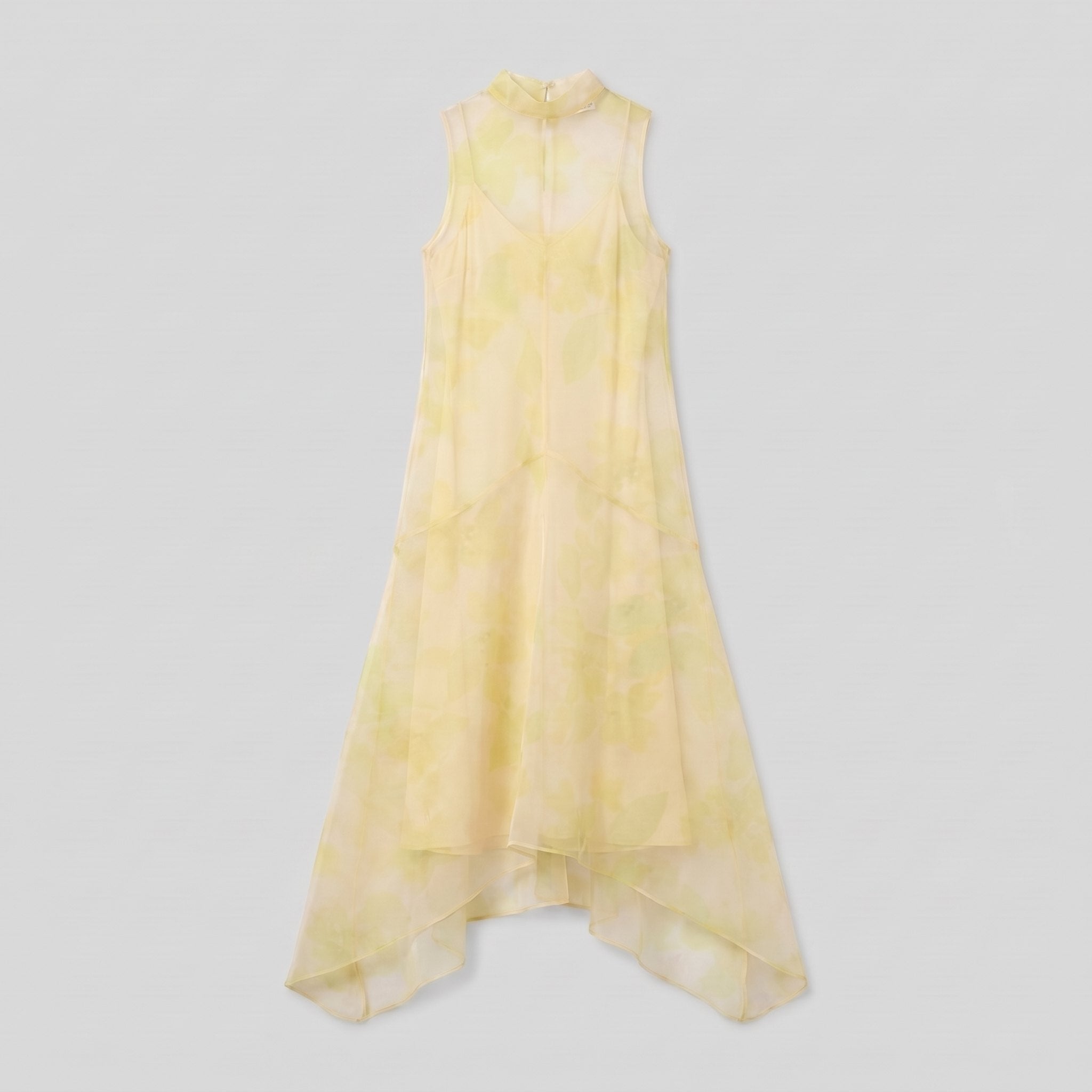 Auden Midi Dress | Sheer Organza Overlay, High-Low Hem, Sleeveless