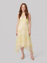 Auden Midi Dress | Sheer Organza Overlay, High-Low Hem, Sleeveless