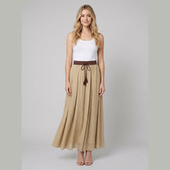 Ava | A-Line Maxi Skirt Lightweight Linen, Textured Waist, Tassel Detail