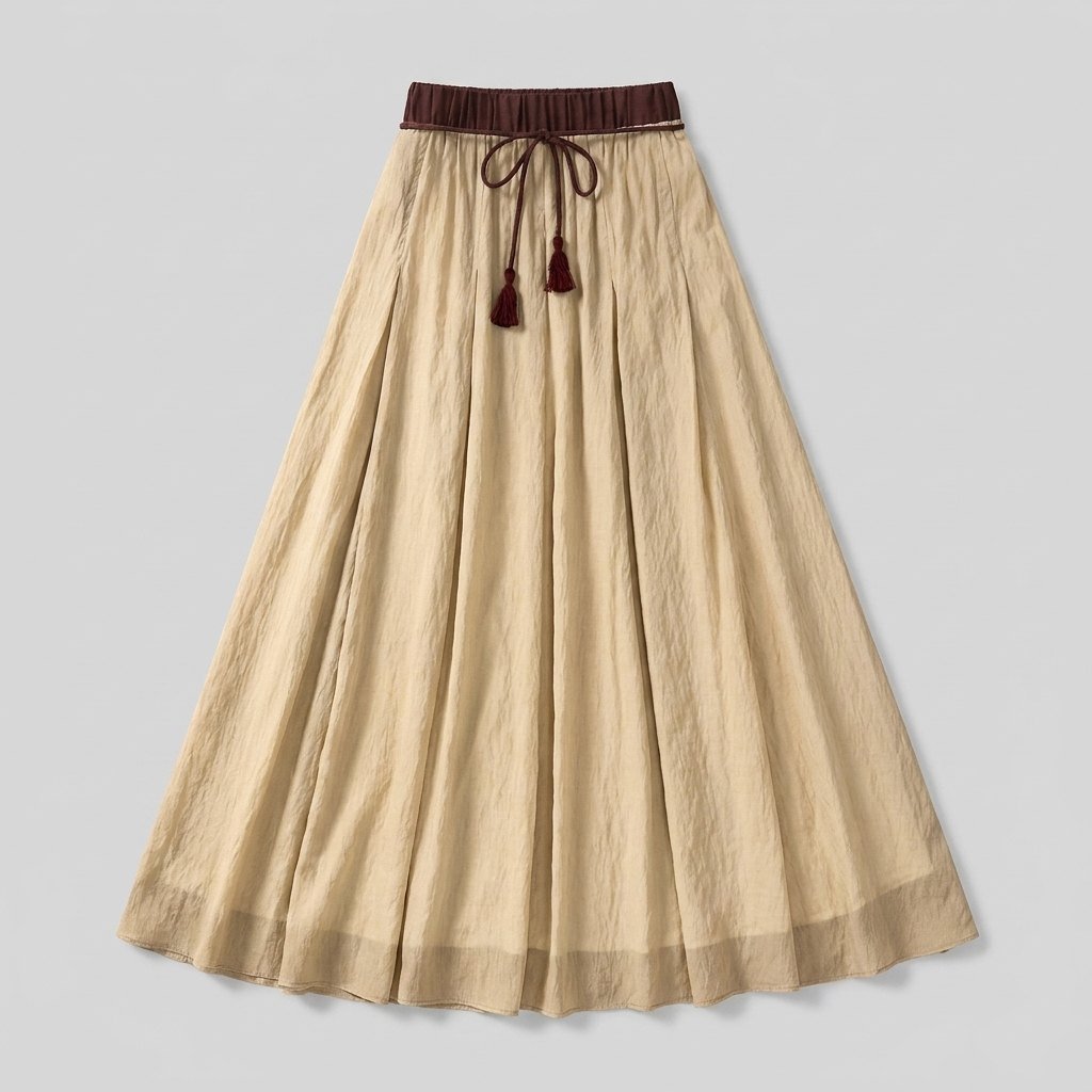 Ava | A-Line Maxi Skirt Lightweight Linen, Textured Waist, Tassel Detail
