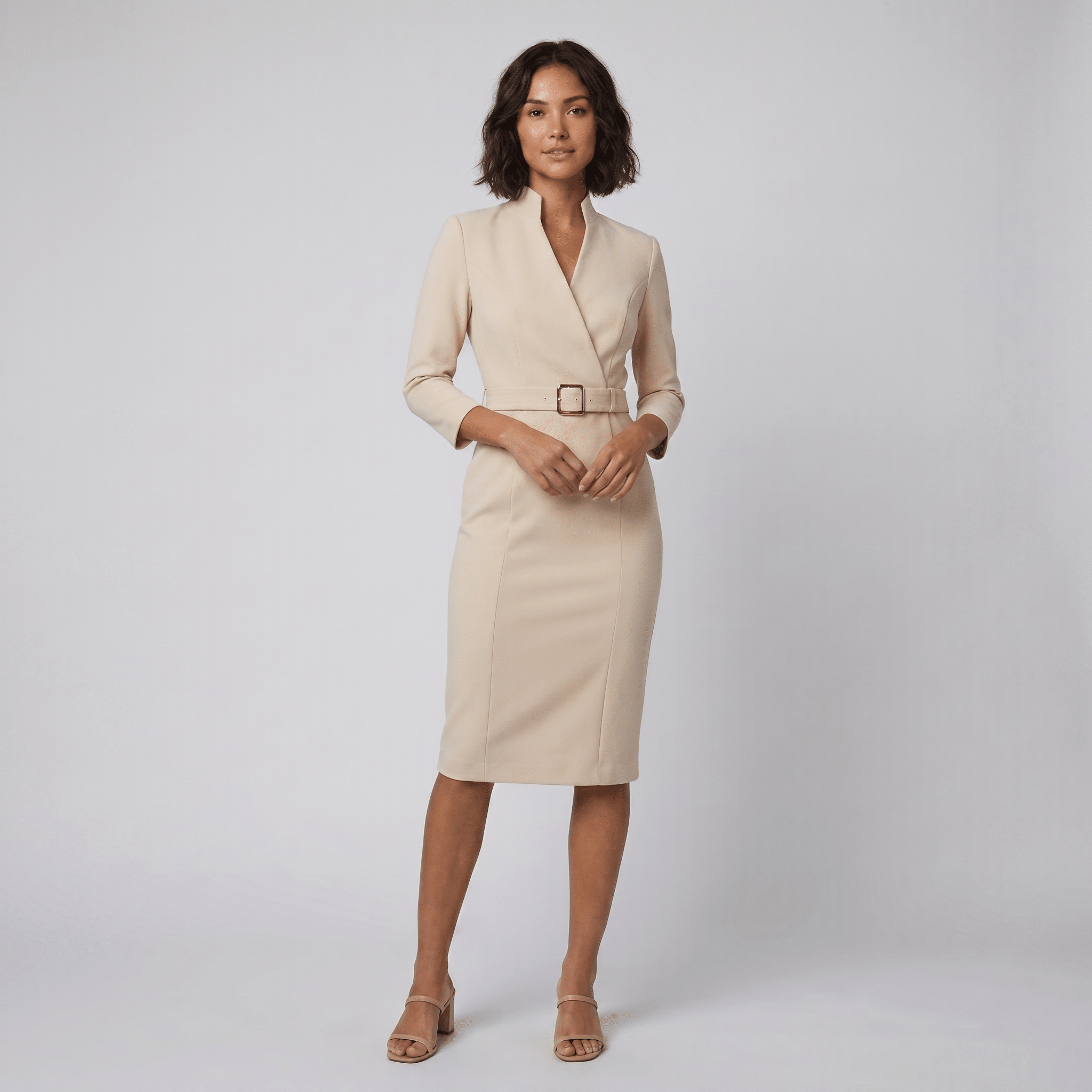 Ava Elegant Dress | Tailored Cut, Adjustable Belt, Knee-Length
