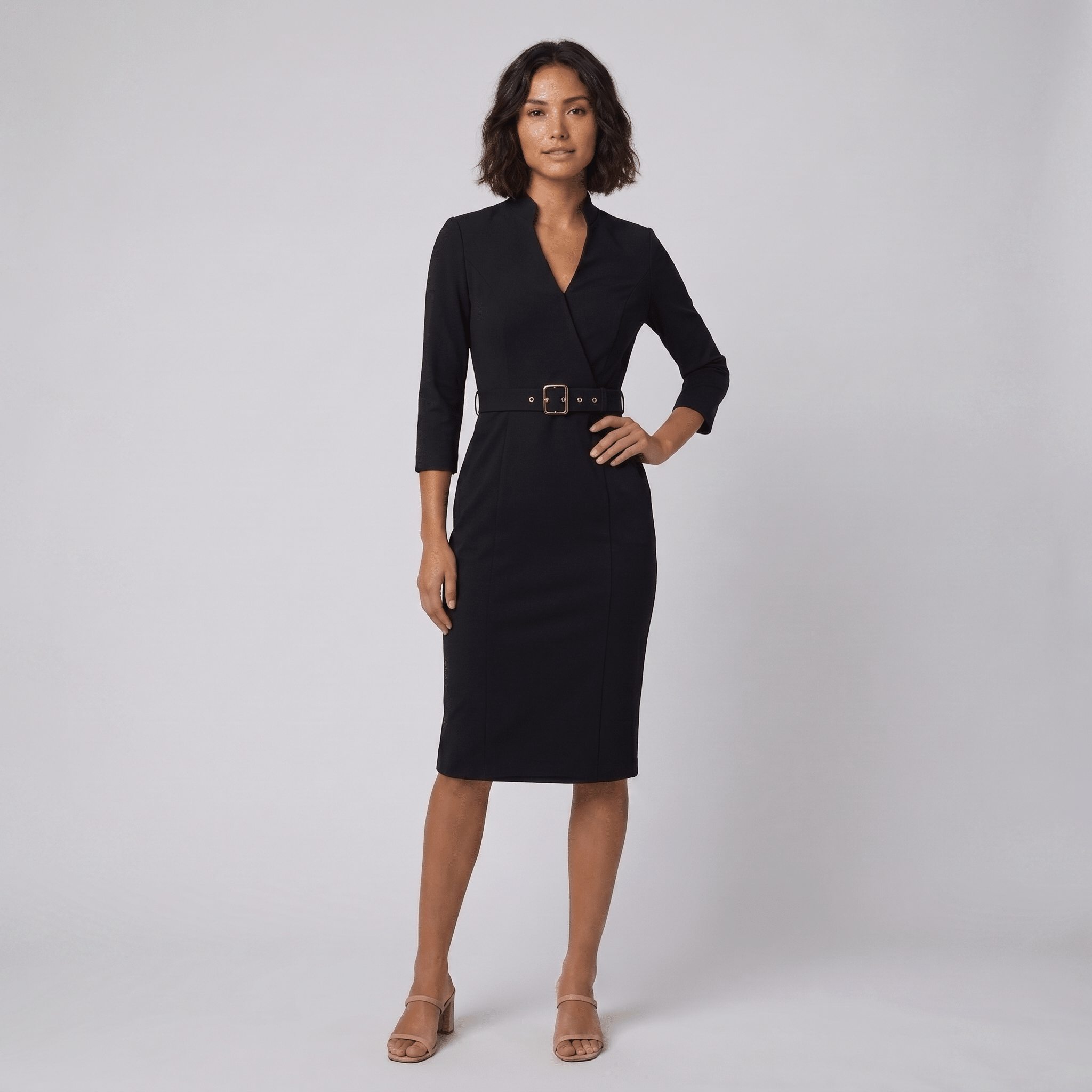 Ava Elegant Dress | Tailored Cut, Adjustable Belt, Knee-Length