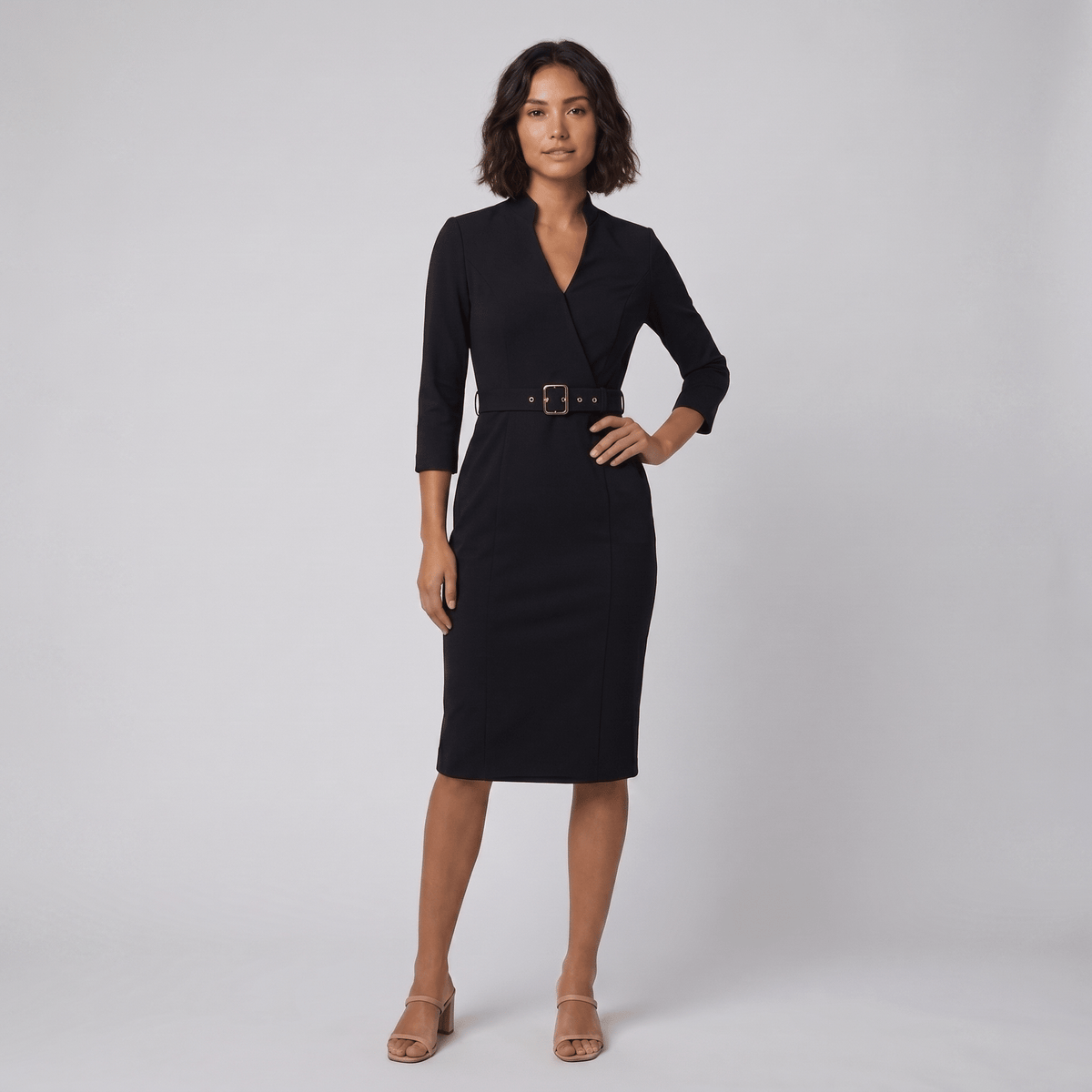 Ava Elegant Dress | Tailored Cut, Adjustable Belt, Knee-Length