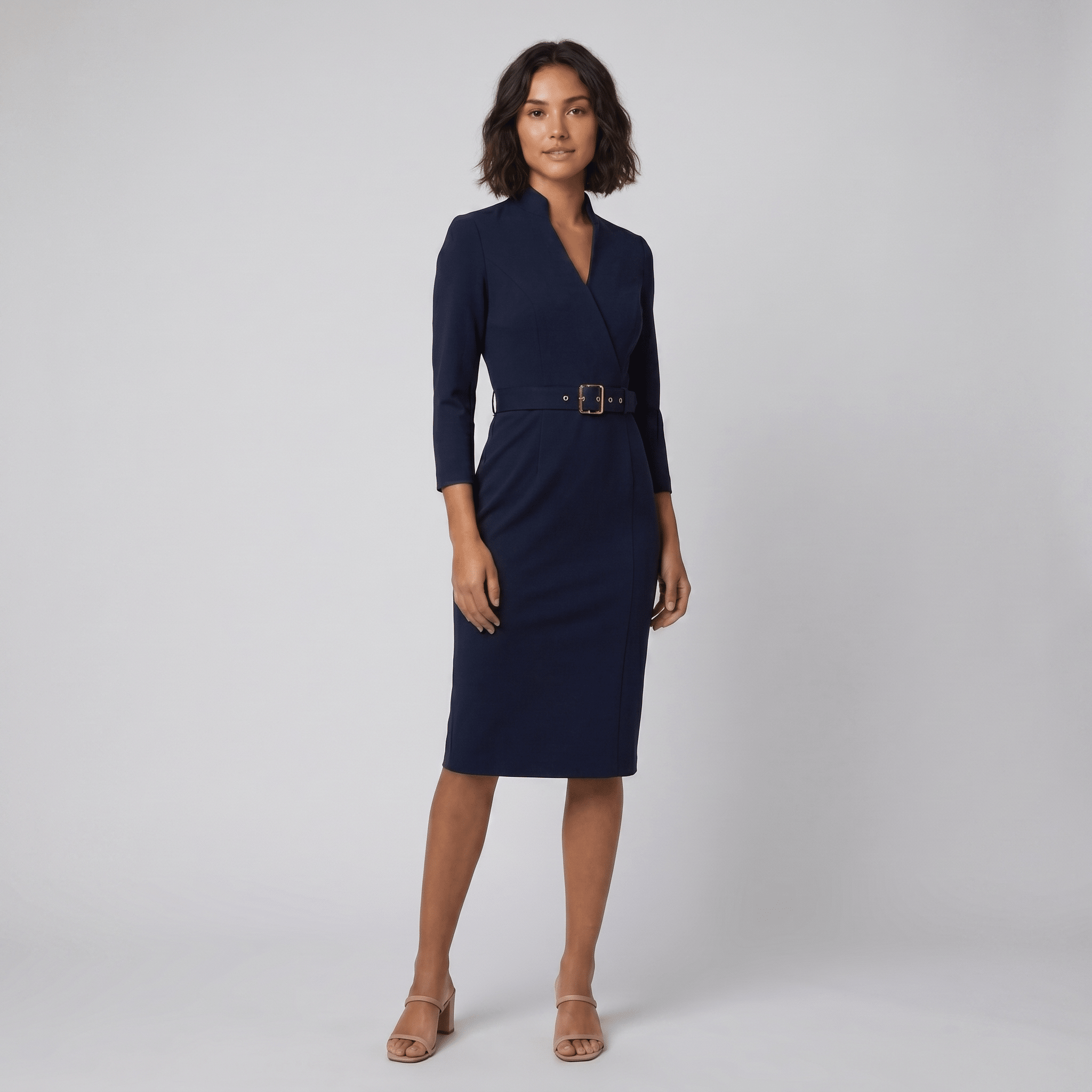 Ava Elegant Dress | Tailored Cut, Adjustable Belt, Knee-Length
