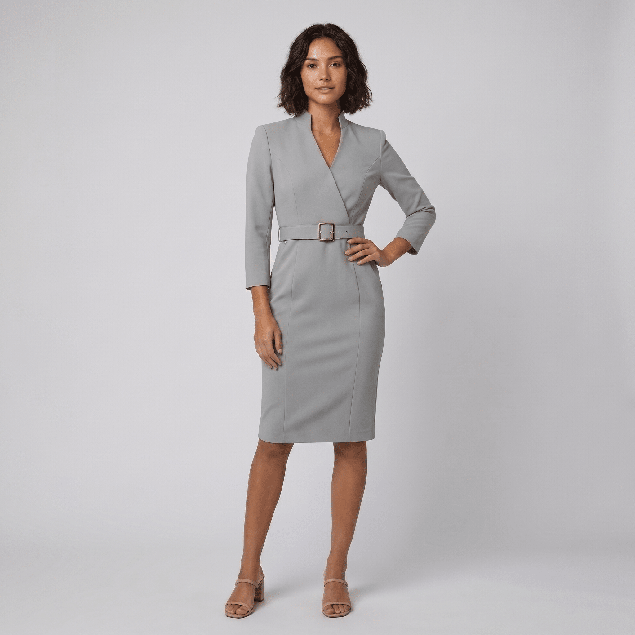 Ava Elegant Dress | Tailored Cut, Adjustable Belt, Knee-Length