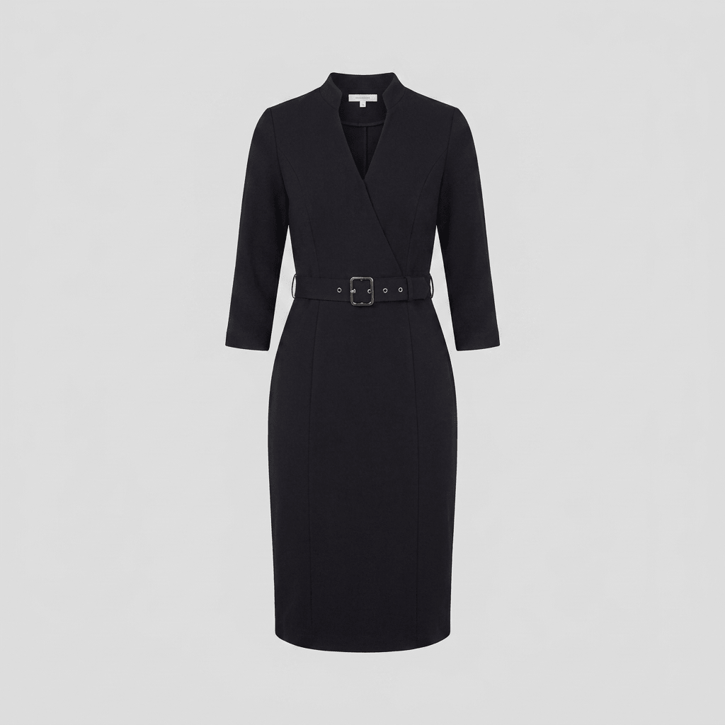 Ava Elegant Dress | Tailored Cut, Adjustable Belt, Knee-Length