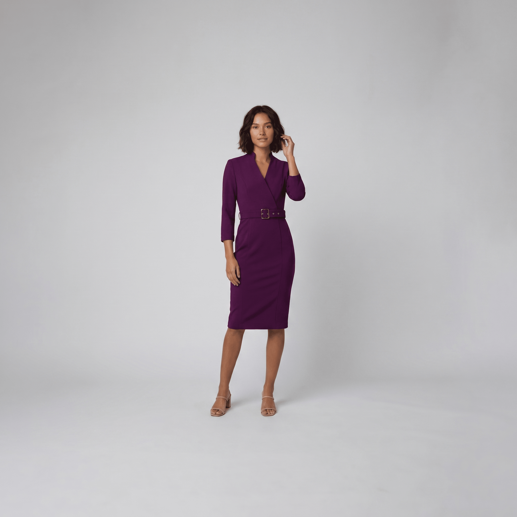 Ava Elegant Dress | Tailored Cut, Adjustable Belt, Knee-Length