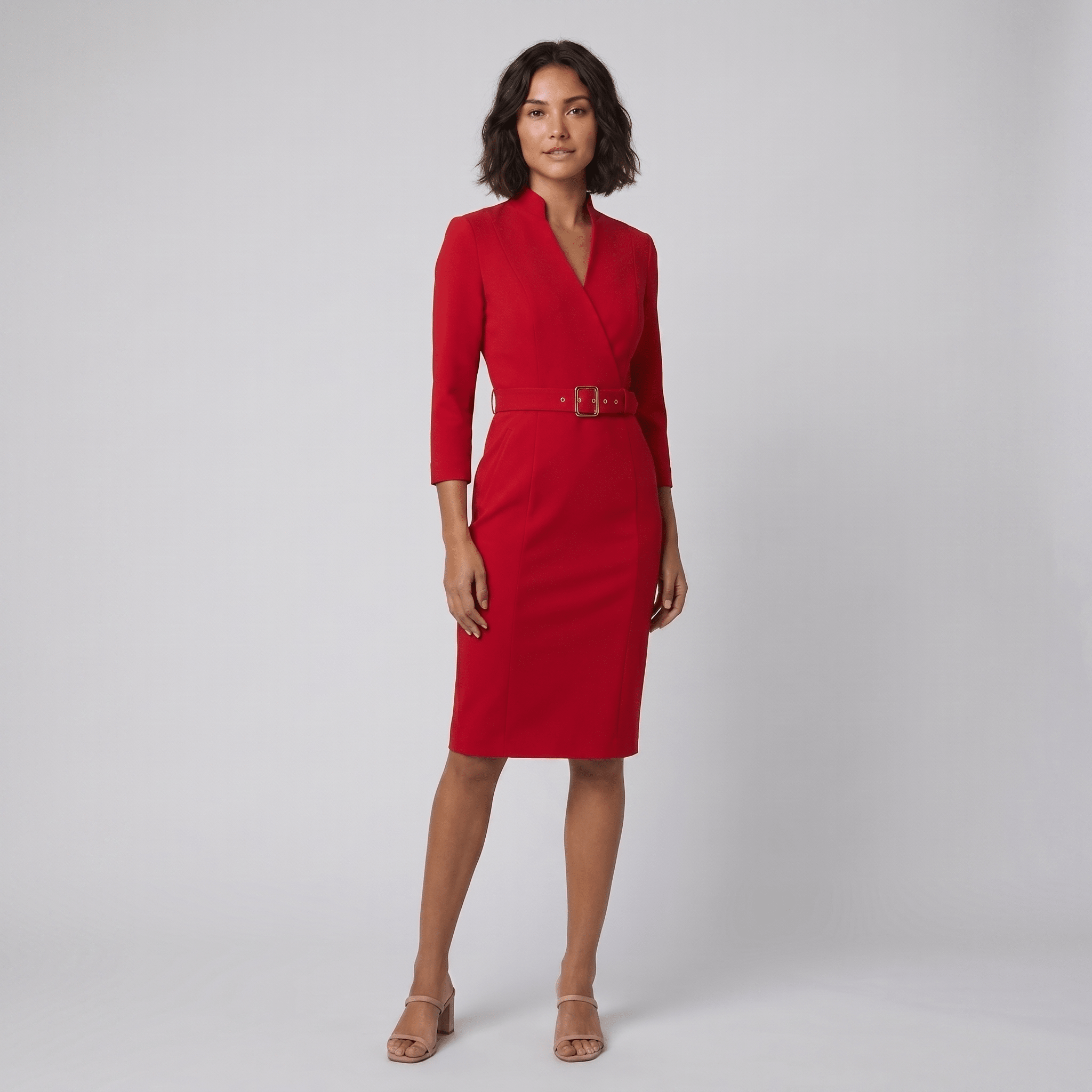 Ava Elegant Dress | Tailored Cut, Adjustable Belt, Knee-Length
