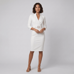 Ava Elegant Dress | Tailored Cut, Adjustable Belt, Knee-Length
