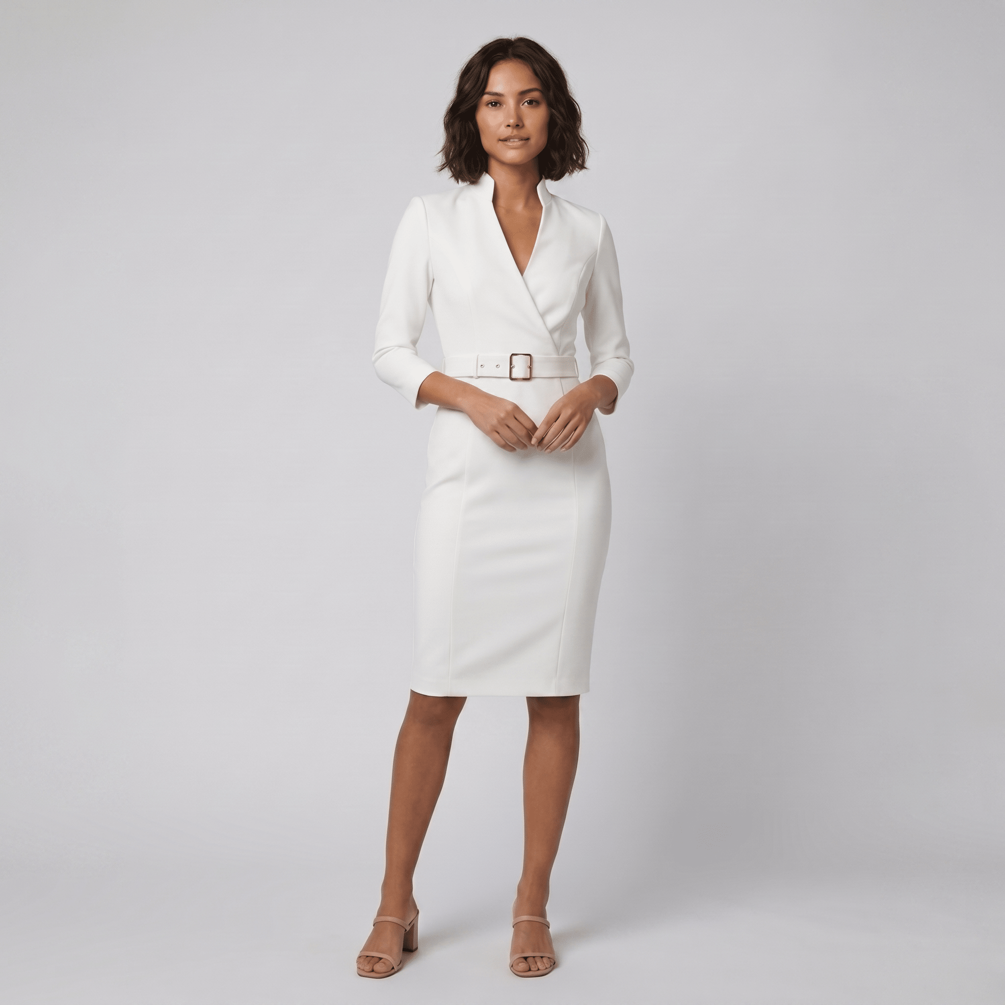 Ava Elegant Dress | Tailored Cut, Adjustable Belt, Knee-Length