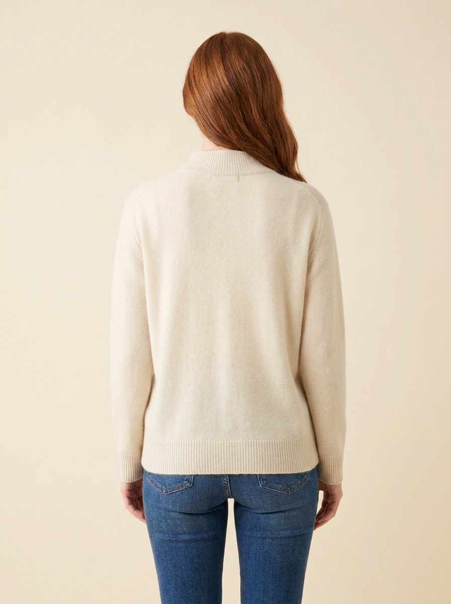 Avery Cashmere Sweater | Elegant Blend for Women, High Neck, Ribbed Details