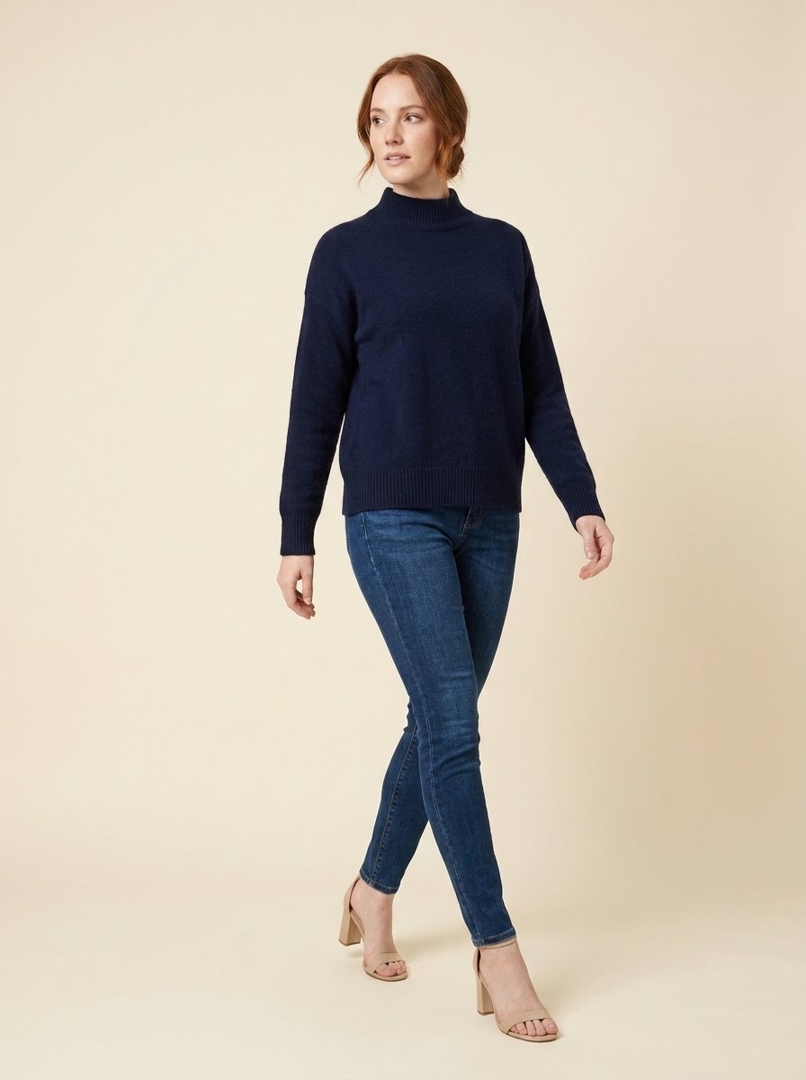 Avery Cashmere Sweater | Elegant Blend for Women, High Neck, Ribbed Details