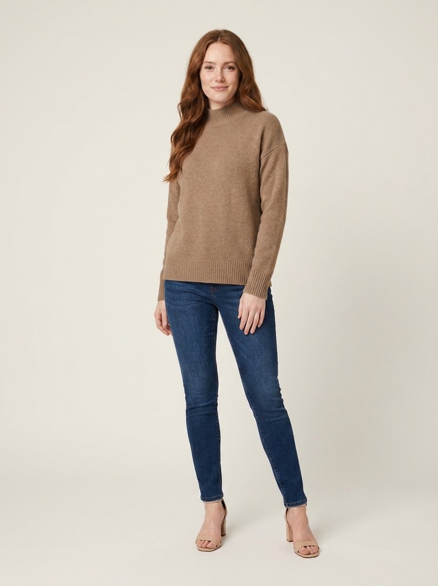 Avery Cashmere Sweater | Elegant Blend for Women, High Neck, Ribbed Details