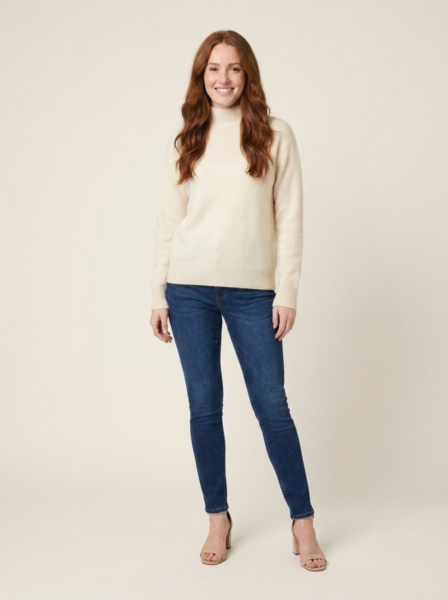 Avery Cashmere Sweater | Elegant Blend for Women, High Neck, Ribbed Details