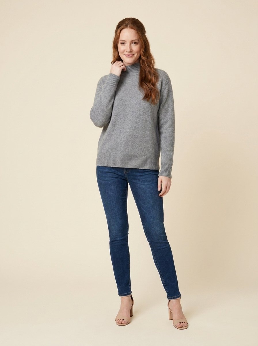 Avery Cashmere Sweater | Elegant Blend for Women, High Neck, Ribbed Details