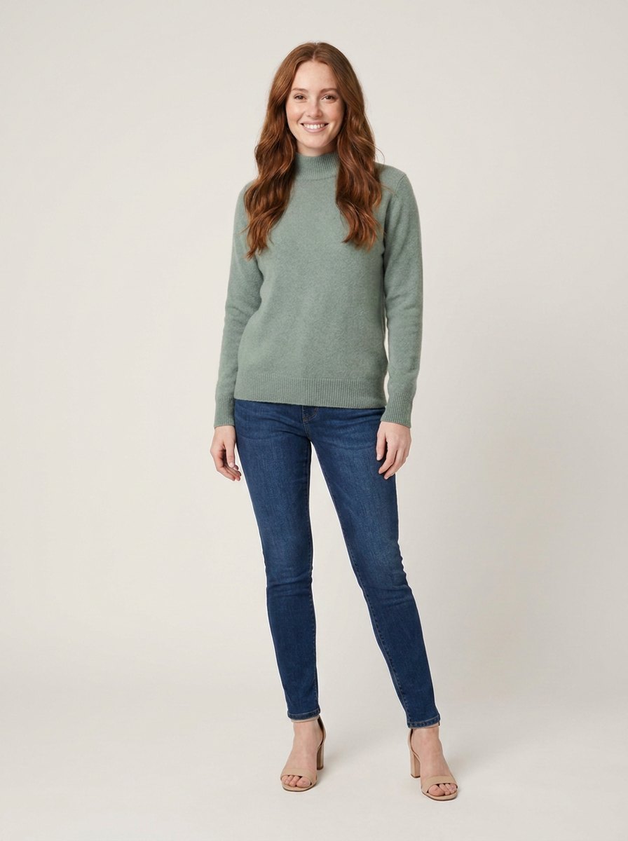 Avery Cashmere Sweater | Elegant Blend for Women, High Neck, Ribbed Details