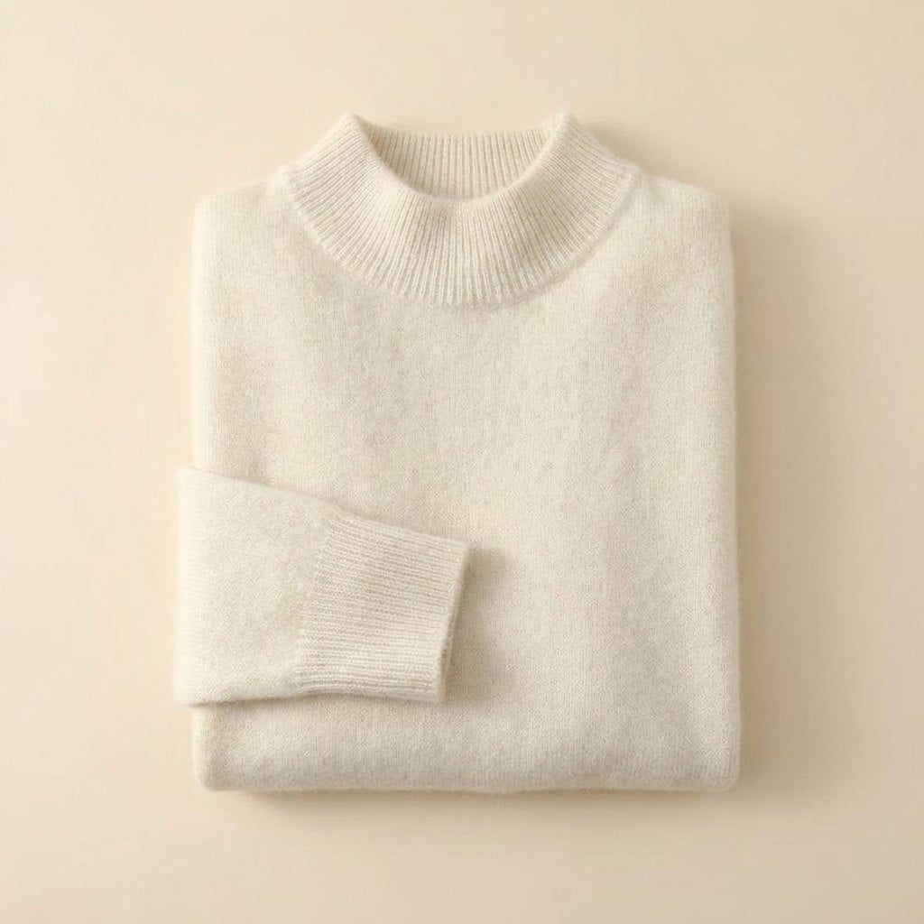 Avery Cashmere Sweater | Elegant Blend for Women, High Neck, Ribbed Details