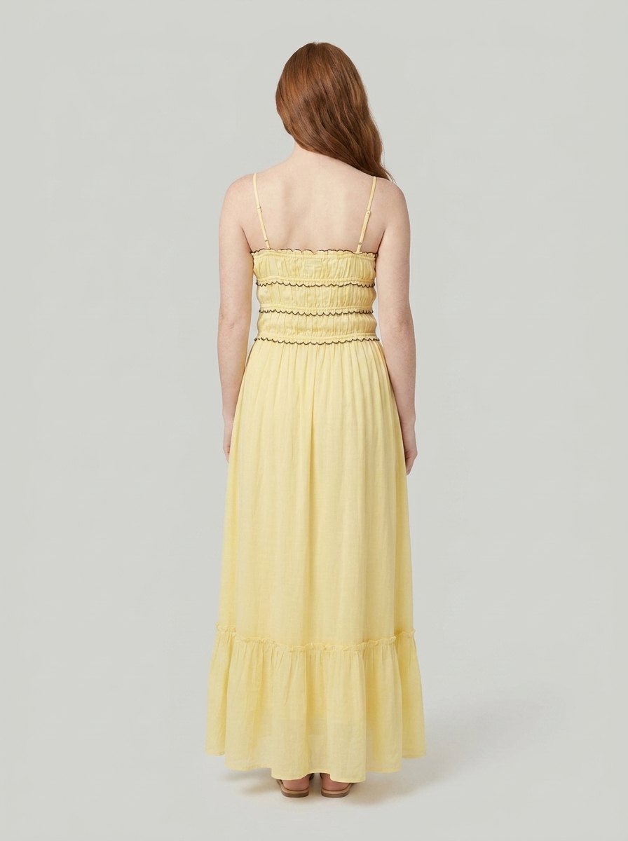 Bella | Boho Maxi Dress Lightweight, Spaghetti Strap Ruffle Hem for Summer and Wedding Guests